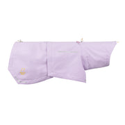 Light purple dog raincoat with a small yellow dog logo on the side, displayed on a white background.
